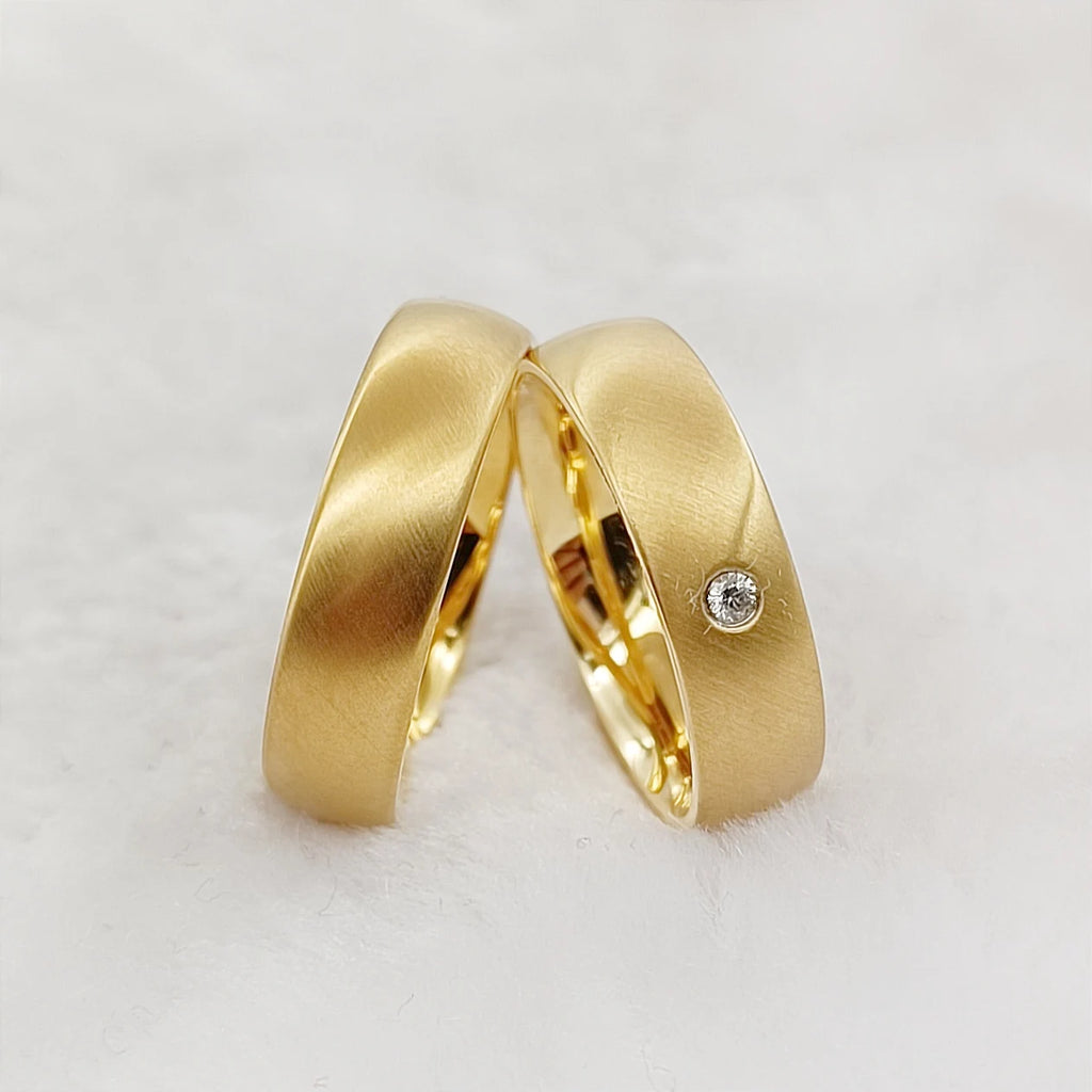 Handmade Simple Matte Wedding Engagement Rings 14k Gold Filled 316L Stainless Steel Jewelry Marriage Bridal Sets