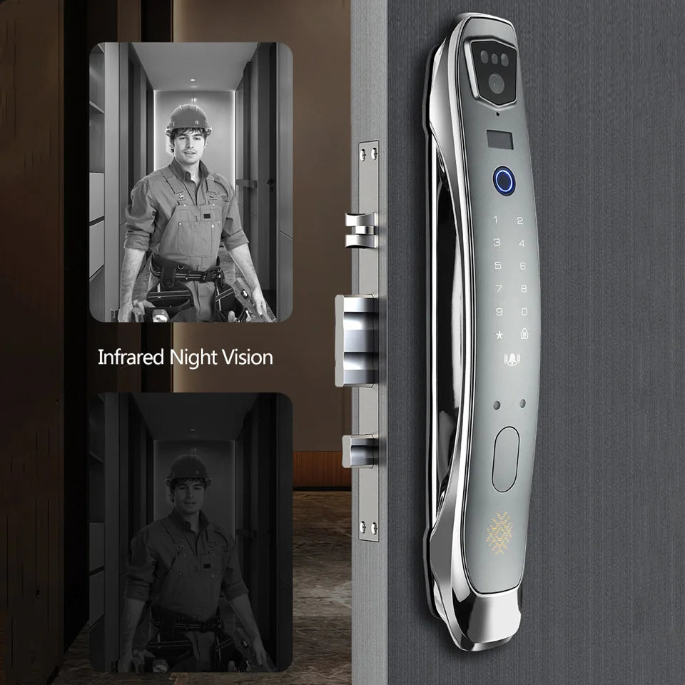 USmart GO APP Control Rechargeable Battery Zinc Alloy Smart Fingerprint Door Lock 3D Face Recognition Camera Cloud Storage Wood