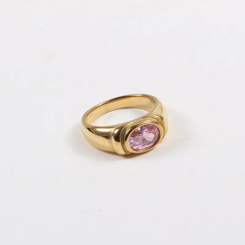 PVD 18K Gold Plated Red & Blue & Green Zircon Stainless Steel Rings for Women Gold Rings Jewelry Wholesale