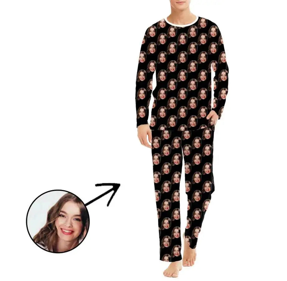 Custom Long Pants Pajamas Set With Photo Men Personalized Lounge Set Funny Face Printed Sleepwear Soft Gift