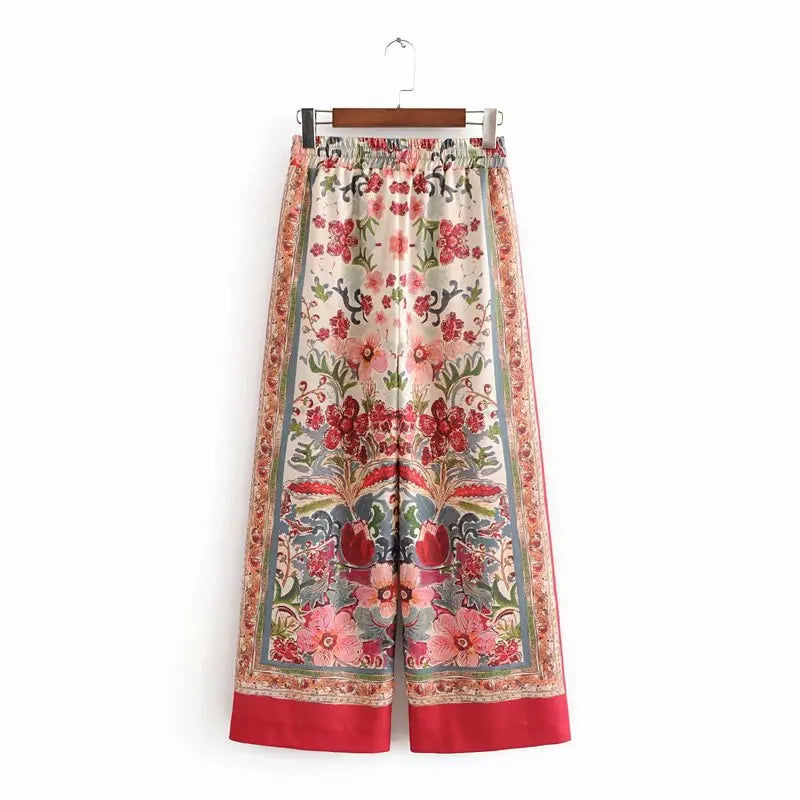 Wholesale 2026 European and American Spring New Style Belt Printed Casual Suit Coat Wide Leg Pants Women's Set