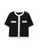ZATRHMBM Women's 2024 New Fashion Short-sleeved Knitted Jacket Retro Round Neck Button Decoration Casual Short Sweater