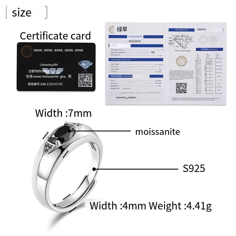 Pass Diamond Tester Eye of Horus Black Moissanite Ring Men Silver 925 Adjustable Moissanite Rings for Men