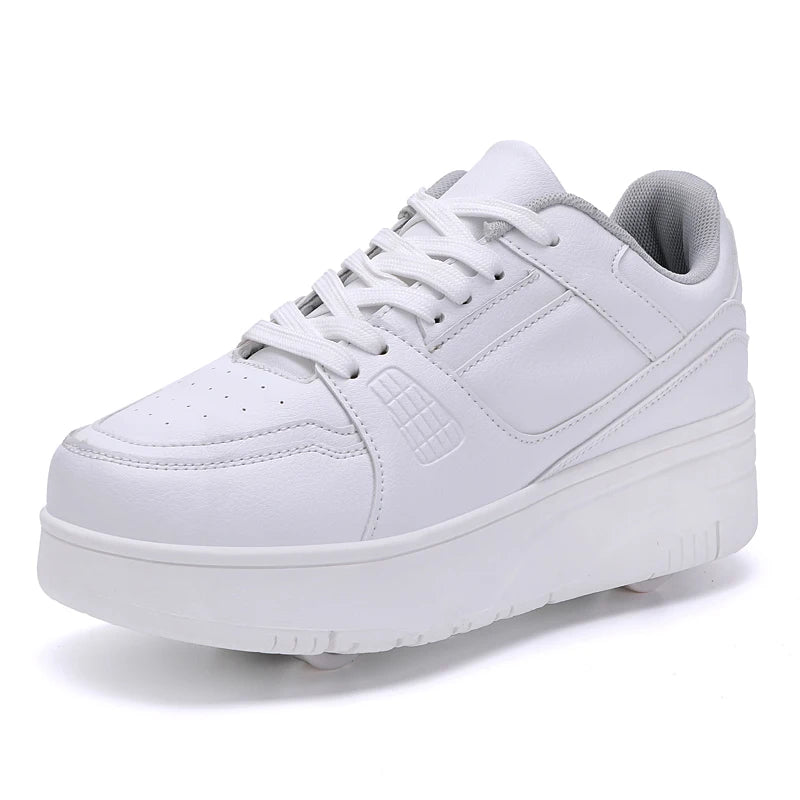 High Quality Four-Wheel Rampage Leather Sports Shoes for Boys and Girls Explosive Sneakers with TPR Sole for Roller Skating