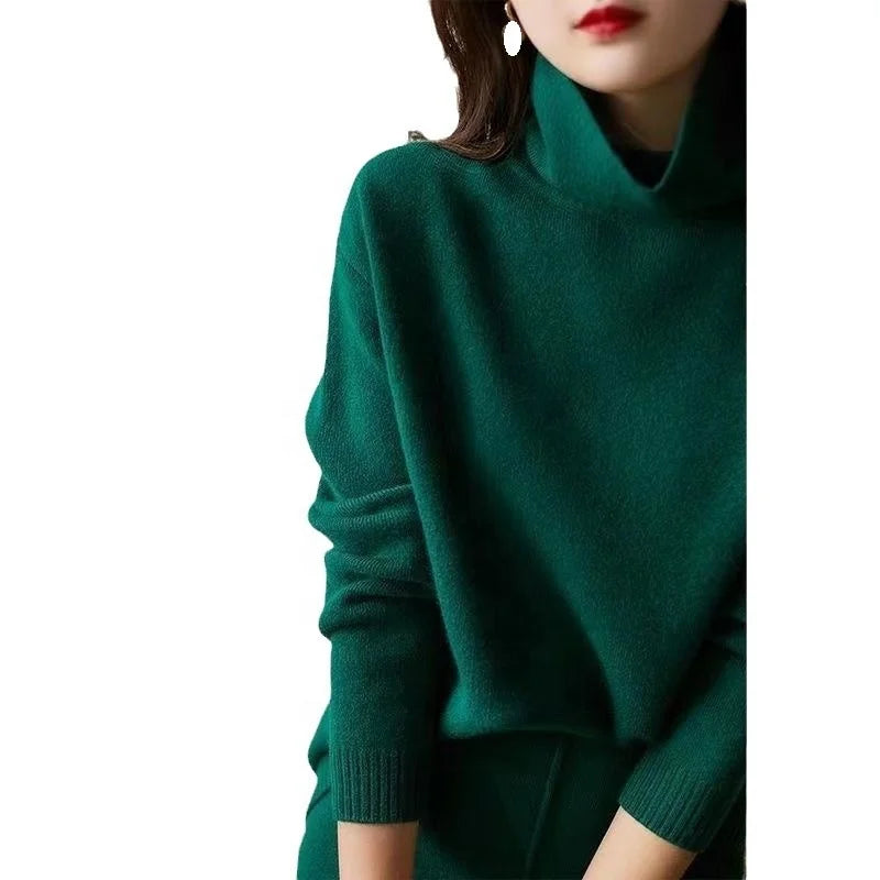 Fashion Temperament Fashion Knitwear Women's Autumn Winter Loose Sweater Skirt High Neck Two-piece Set