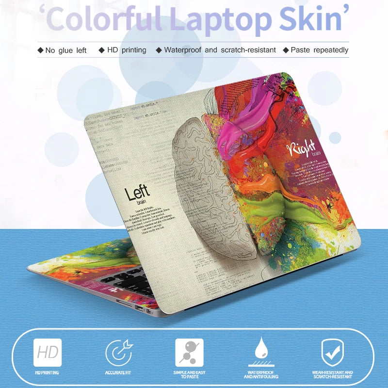 DIY Left Right Brain Laptop Skin Laptop Sticker 12/13/14/15/17 inch Laptop for Air/Pro 13 Dell Lenovo HP Laptop Skin Decorat