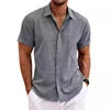 Men's Lapel Cotton Hemp Cardigan Short Sleeve High Quality Solid Color Shirt Summer Home Short Sleeve Sehe Fashion
