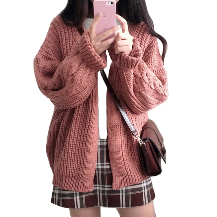 New Fashion Autumn Winter Sweater Long Sleeve Solid Color Knit Tops Cardigan Women's Clothing Casual Sweater