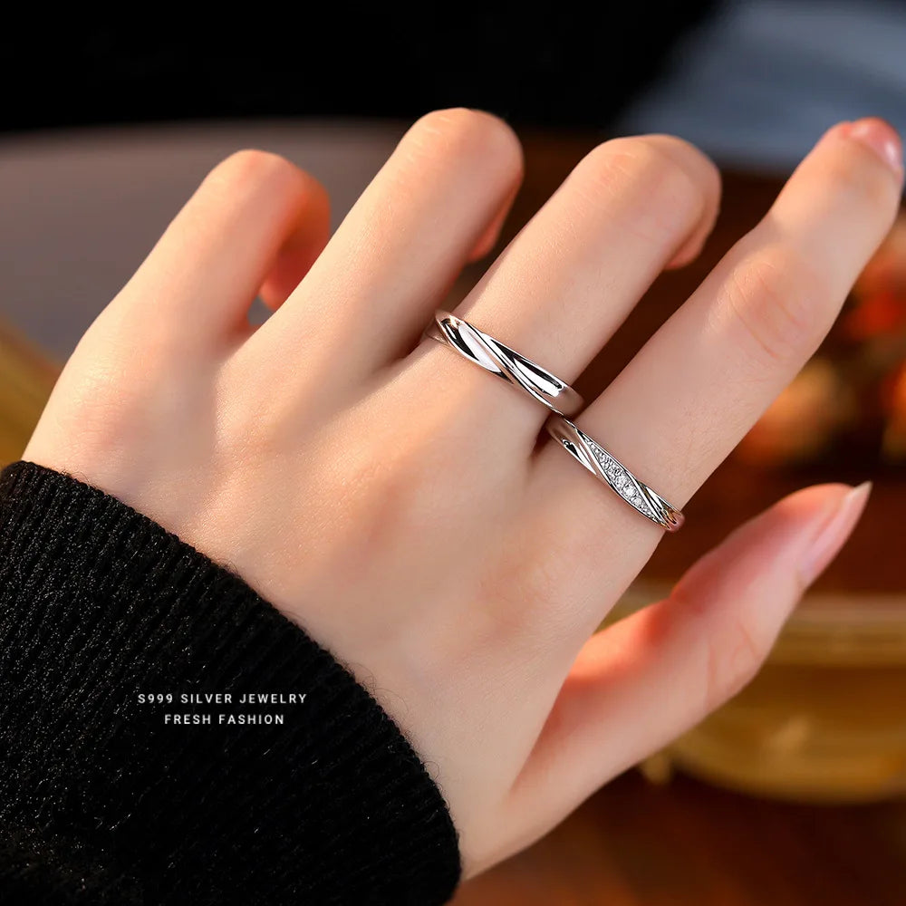 New NO MOQ Jewelry Fashion Couple Ring Jewelry 925 Sterling Silver Twisted Zircon Engagement Weeding Rings Lover Diamond Rings