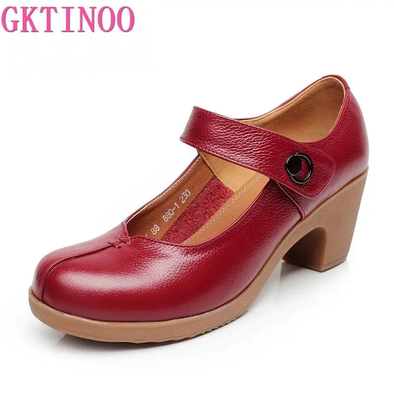 GKTINOO Spring Autumn Shoes Woman 2025 Genuine Leather Women Pumps Lady Leather Round Toe Platform Shallow Mouth Shoe Size 32-42