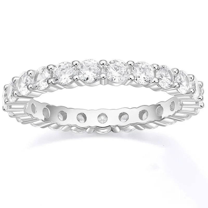 Fashion Simple Jewelry S925 Sterling Silver 18k Rose Gold Plated Round Brilliant Cut Zircon Finger Eternity Rings