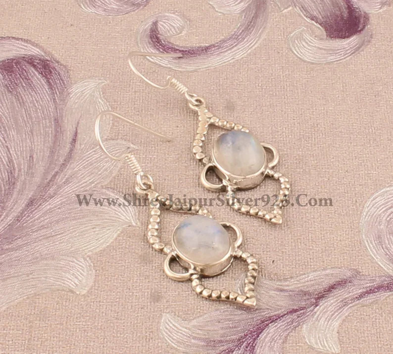 2025 Hot Selling Natural Rainbow Moonstone Oval Shaped 925 Sterling Silver Hoops Earrings At Factory Price