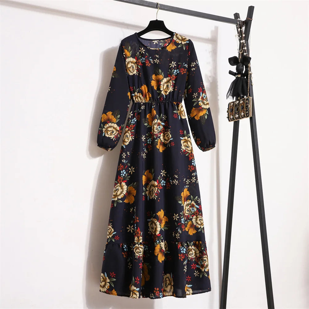 Modest Muslim Dress Women's Spring and Autumn Temperament Waist-Controlled Slimming Eid Ramadan Islam Muslim Long Dress