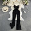 2025 V-neck Casual High Waist Slimming Jumpsuit Loose Flared Wide Leg Long Pants