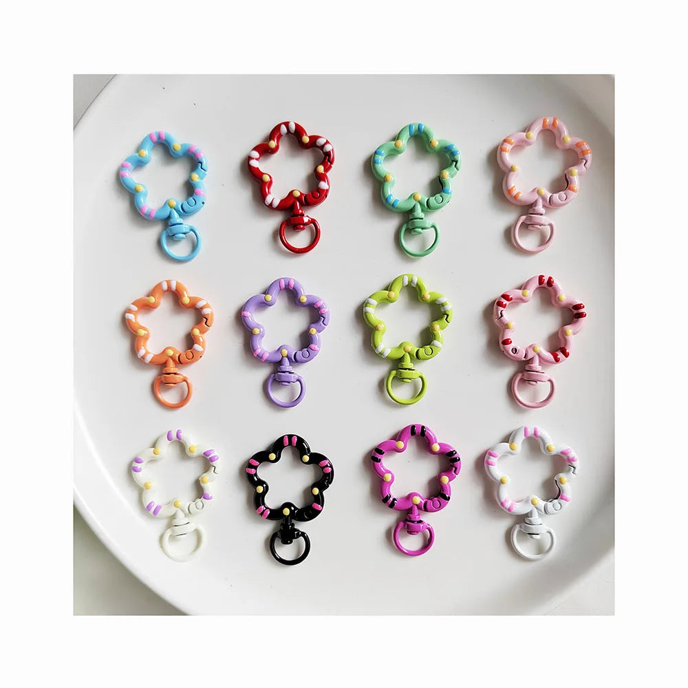 100Pcs Candy Color Flower Shape Lobster Clasp Key Hooks Connector Diy Findings Charms for Jewelry Making Key Rings Key Chain