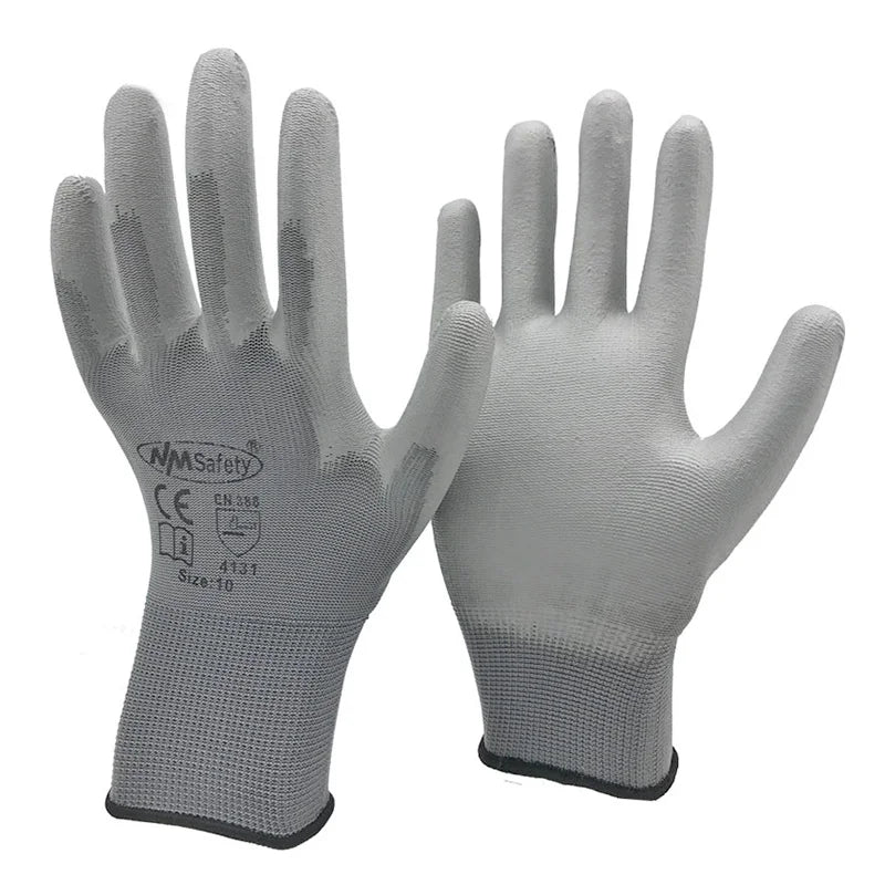12 Pairs Safety Protective Coated PU Work Gloves Palm Coated Glove Mechanic Working Gloves CE Certificated EN388 4131X