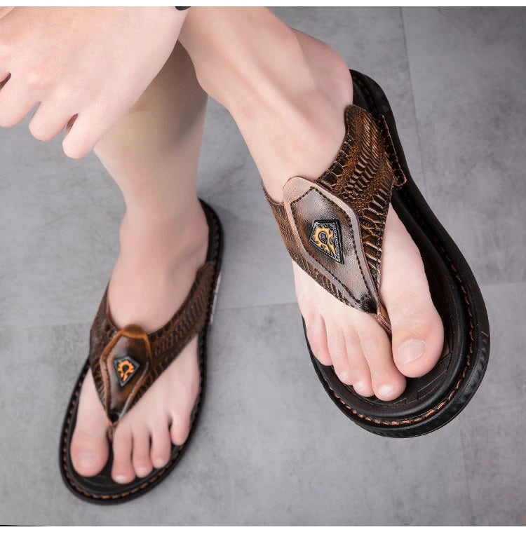 2025 Casual Slippers Sandal Mens High Quality Flip Flop Men Summer Shoes Genuine Leather Men Sandals Slippers Outdoor