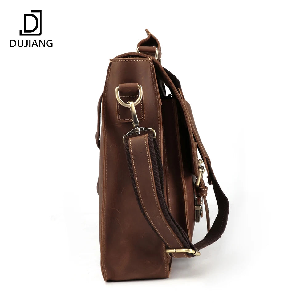 Men's Retro Crazy Horse Genuine Leather Briefcase Business Handbag and Computer Bag with Multifunctional Style
