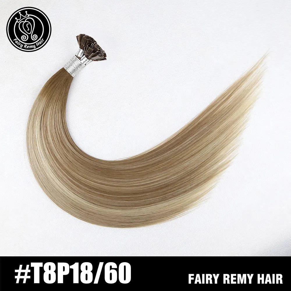 Fairy Remy Hair 20-22" Remy Keratin Flat Tip Human Hair Extensions Straight Capsules Natural Pre Bonded Hair 0.8g/Strand