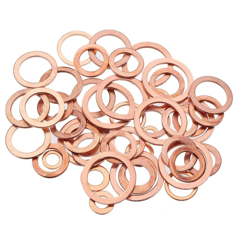 280pcs Copper Washers Copper Sealing Washer 12 Sizes Assorted Solid Copper Crush Washers Seal Flat Ring Set with Case