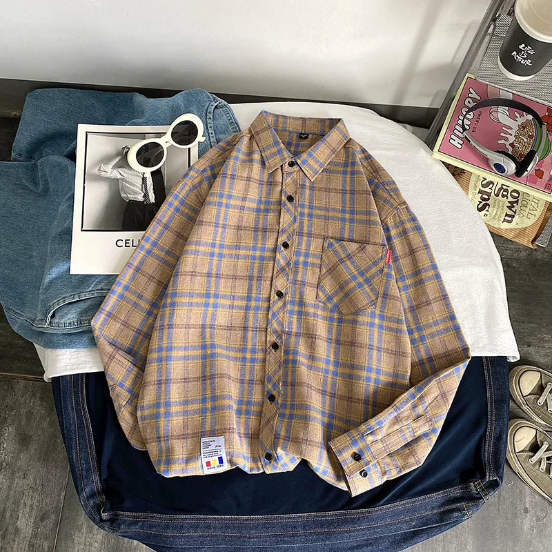 Men Shirt Plaid Flannel Long Sleeve Plus Size Loose Hip Hop Street Mens Casual Shirt Oversized Male Soft Dress Shirt Dropshippig