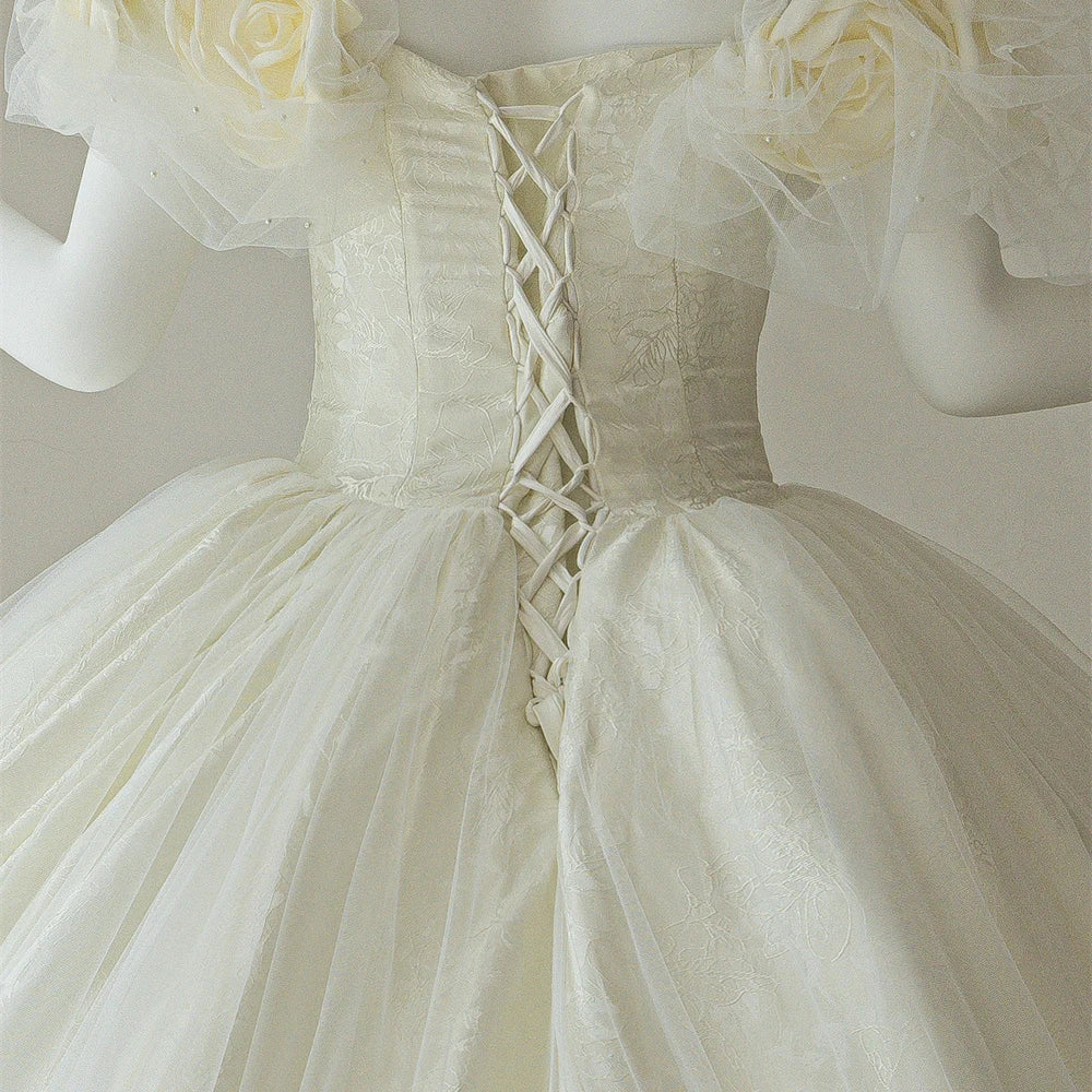 Princess Off Shoulder 3d Flower Ball Gown Wedding Dresses RL322