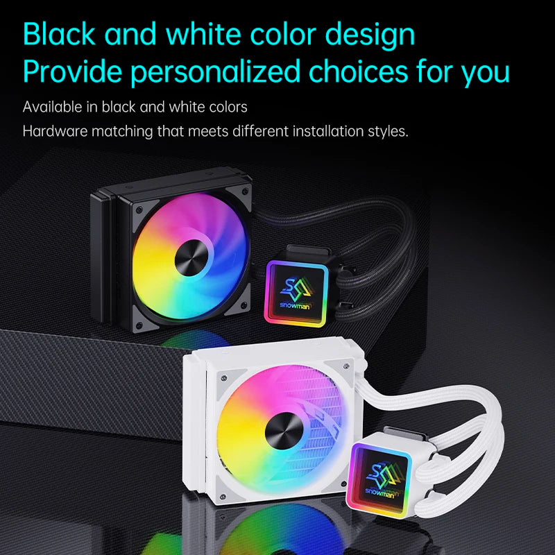 SNOWMAN 120mm RGB ARGB CPU Liquid Cooler AIO Water Cooling Kit High-Efficiency Radiator Ultra-Quiet Fans Heatsink for Laptop 12V