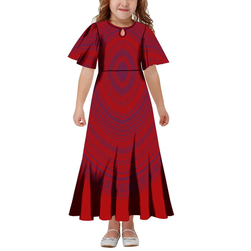 New Hawaiian Style Drop Collar Design Baby Girls Long Dress Children Size in Dresses Fit Flare Toddle Girls Dresses for Kids