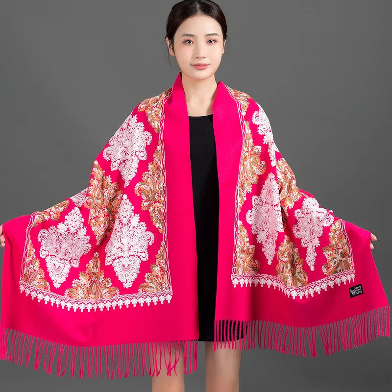 Women's Thick Warm Cashmere Winter Poncho Scarf Long Shawl Delicate Embroidery Wholesale Traditional Scarves Shawls Supplier