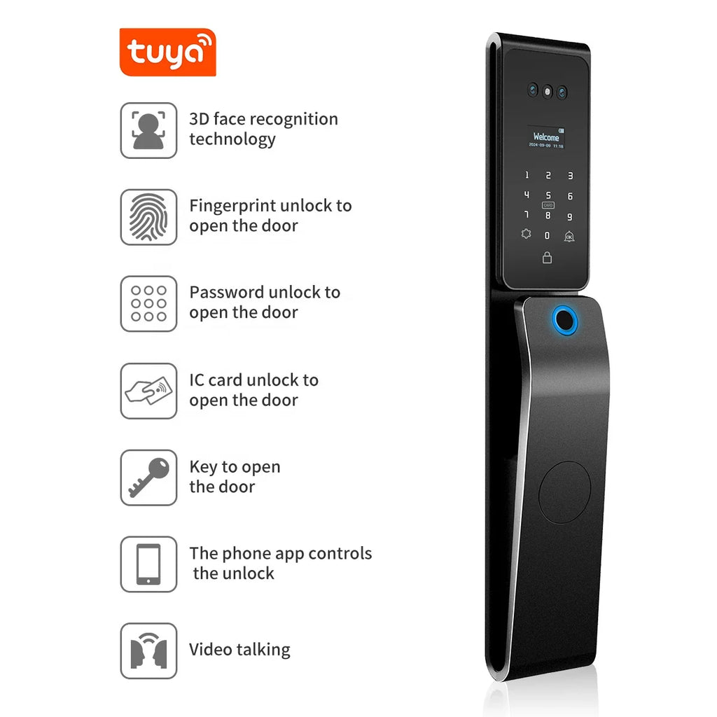 2026 New Tuya 3D Face Palm Recognition Smart Lock Durable Electronic Lock Waterproof Digital Lock Suitable for Europe, Israel
