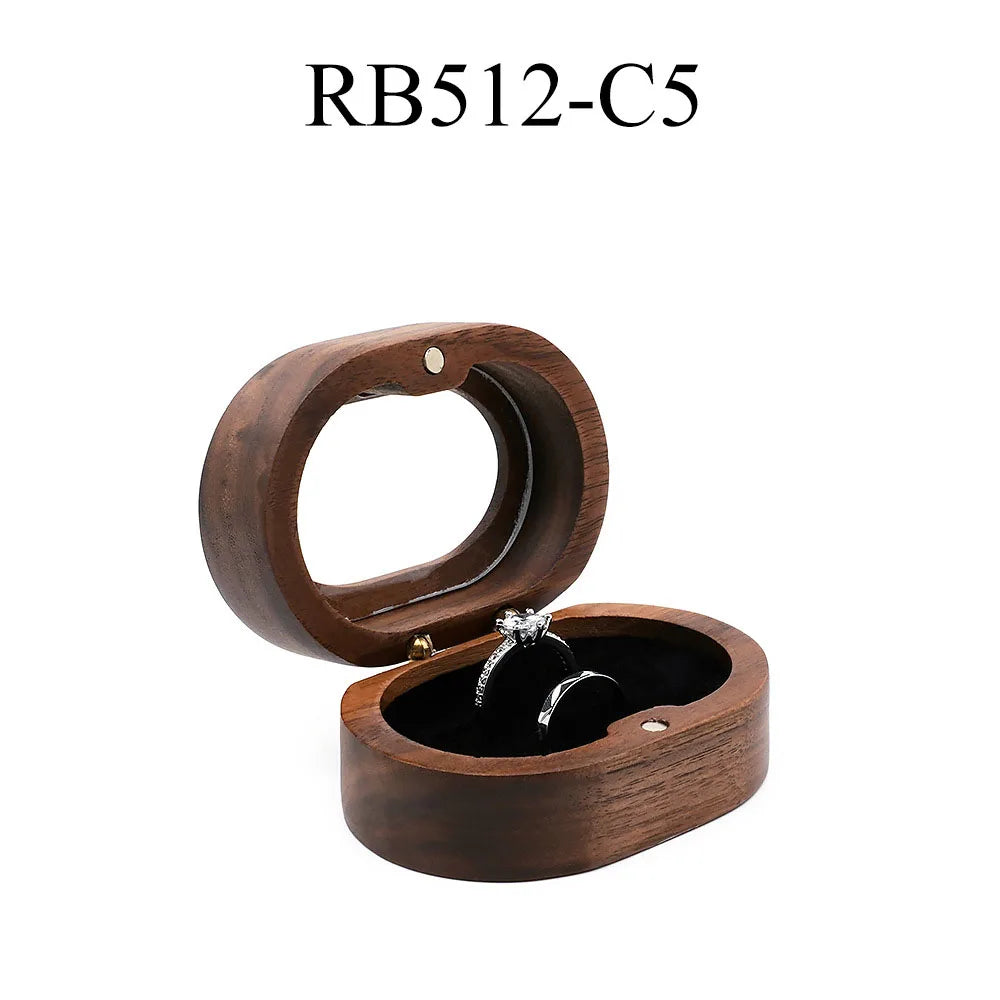 Luxury Customized Logo Engraved Your Name Natural Walnut Jewelry Storage for Rings Necklace Earrings Wooden Gift Box