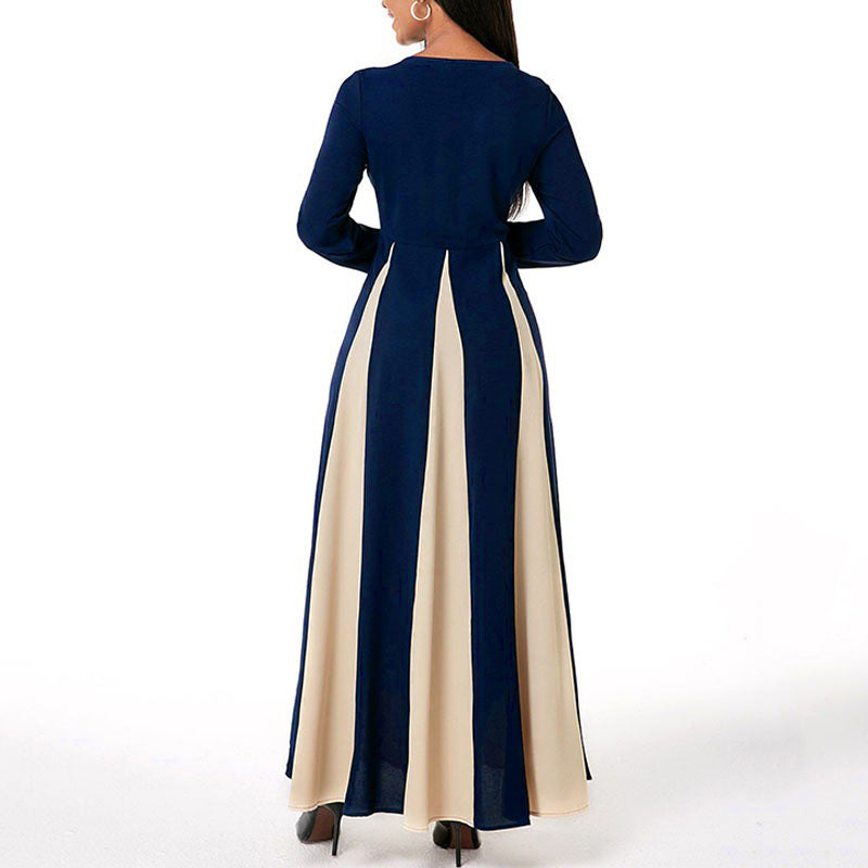 Elegant Muslim Dress for Women 2021 Fall O Neck Long Sleeve Islamic Arabic Abaya Robe Patchwork Print Turkey Eid Mubarak Vestido