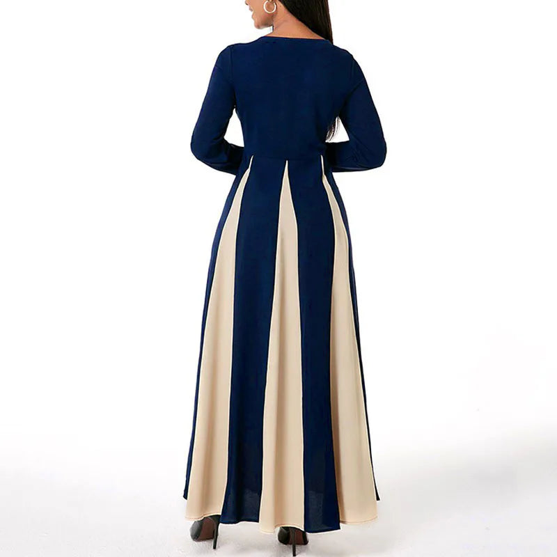 Elegant Muslim Dress for Women 2021 Fall O Neck Long Sleeve Islamic Arabic Abaya Robe Patchwork Print Turkey Eid Mubarak Vestido