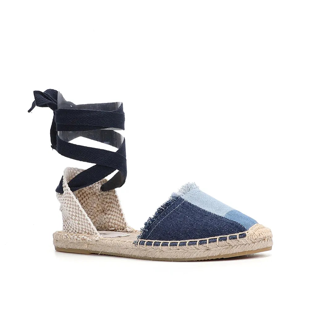 New Top Denim T-strap Flat With Cotton Fabric Open Sandalias Mujer Sandals Sapatos Mulher Womens Espadrilles Flat Shoes