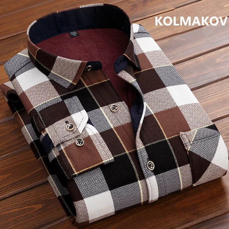 2026 winter Men's fashion smart casual striped long Sleeve Shirts,autumn men thicken Shirt Slim Fit Shirt Male full size M-4XL