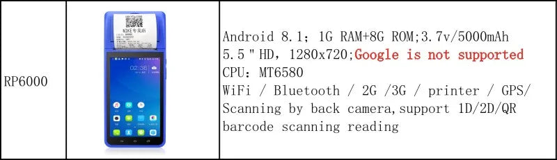 Handheld Smart Terminal Android 7.0 NFC POS Mobile Payment System with Thermal Printer Scan Code Function for Business Use