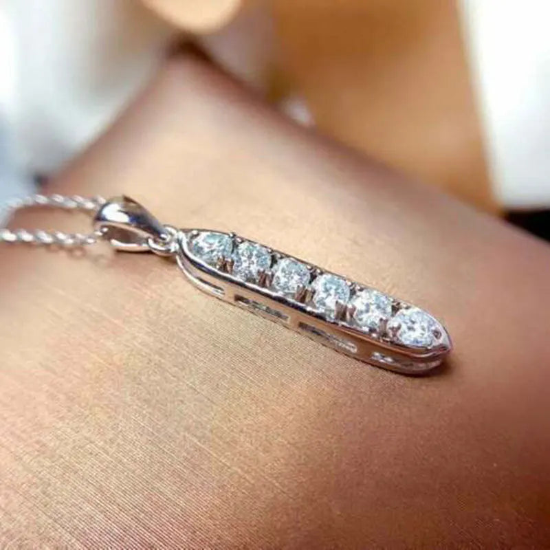 Minimalist Classic Engagement Bar Pendant Necklace for Women Collarbone Link Chain Zircon-Inlaid Copper Alloy Fashion Jewelry