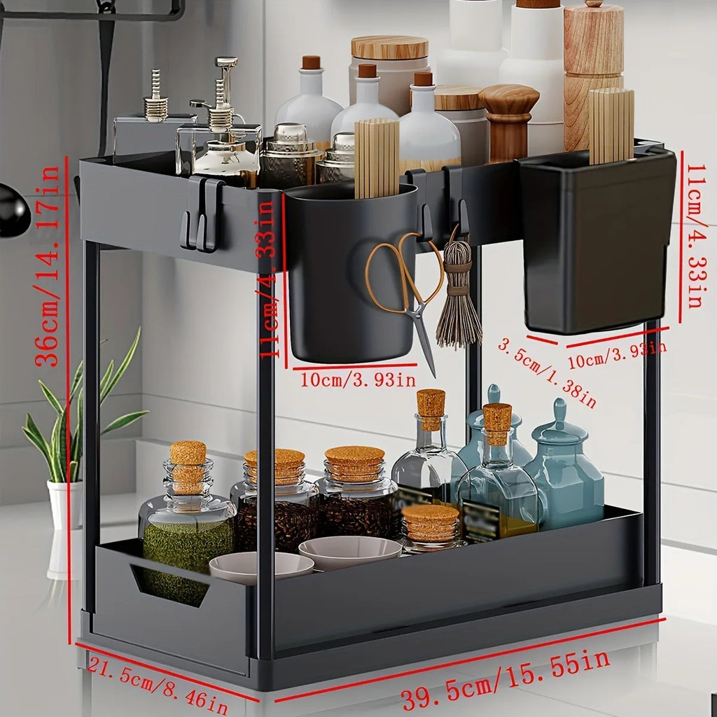 Premium Sustainable Plastic Double Folding Organizer Shelf Standing Rack Kitchen Bathroom Cabinet Home Storage Supplies
