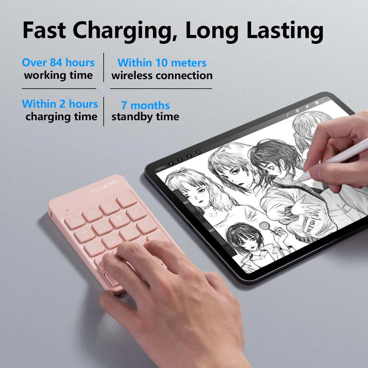 FRUNSI Wireless Bluetooth Shortcut Keyboard for iPad Procreate Graphics Drawing Tablet Painting Mini Portable Rechargeable