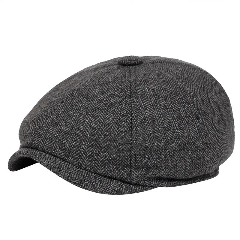Autumn Winter Male Cotton Beret Cap Thick Tweed Design Earflaps Flat Cap Ivy Adjustable Hat Berets for Men Warm Dress