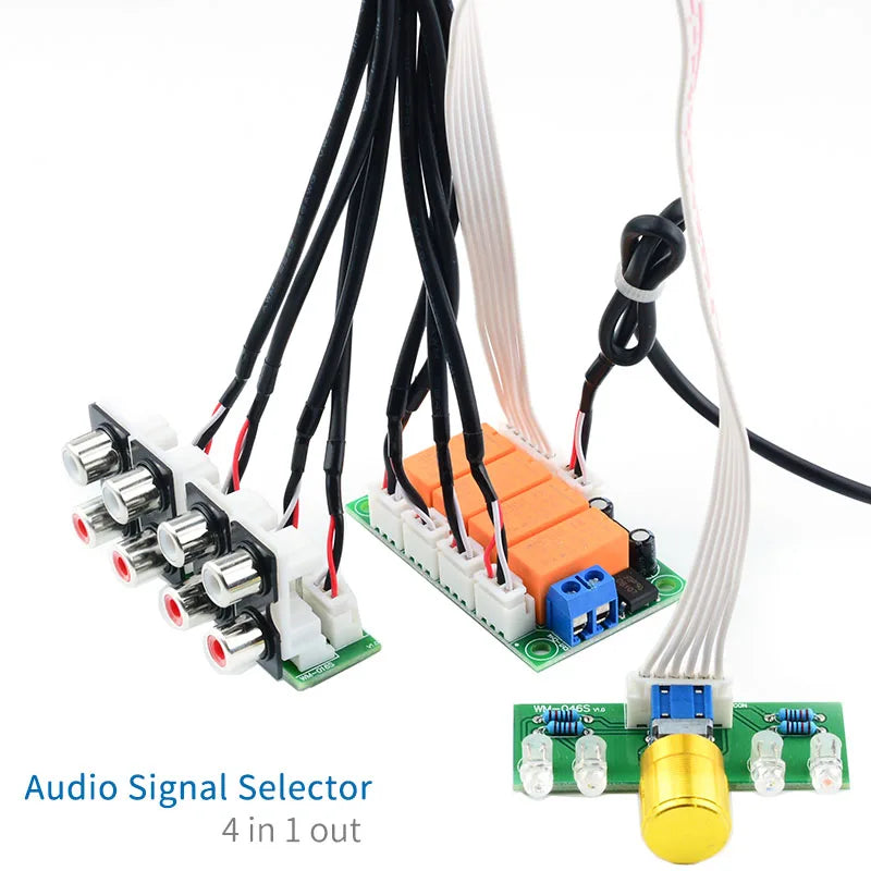 UNISIAN Audio Switch Input Selection board Relay 4-way sound Signal Input 1 way out Potentiometer control Switching for amplifer