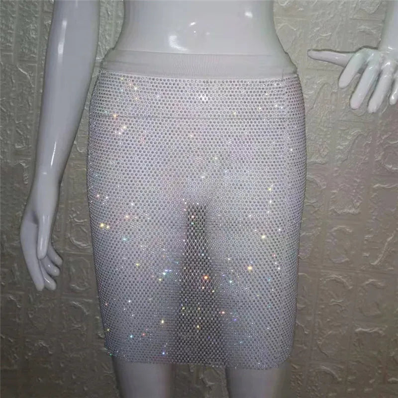 Sexy Rhinestones Fishnet Party Crystal Deep V Crop Top Rhinestone Chainmail Halter Draped Bra Ladies Club Crop Top