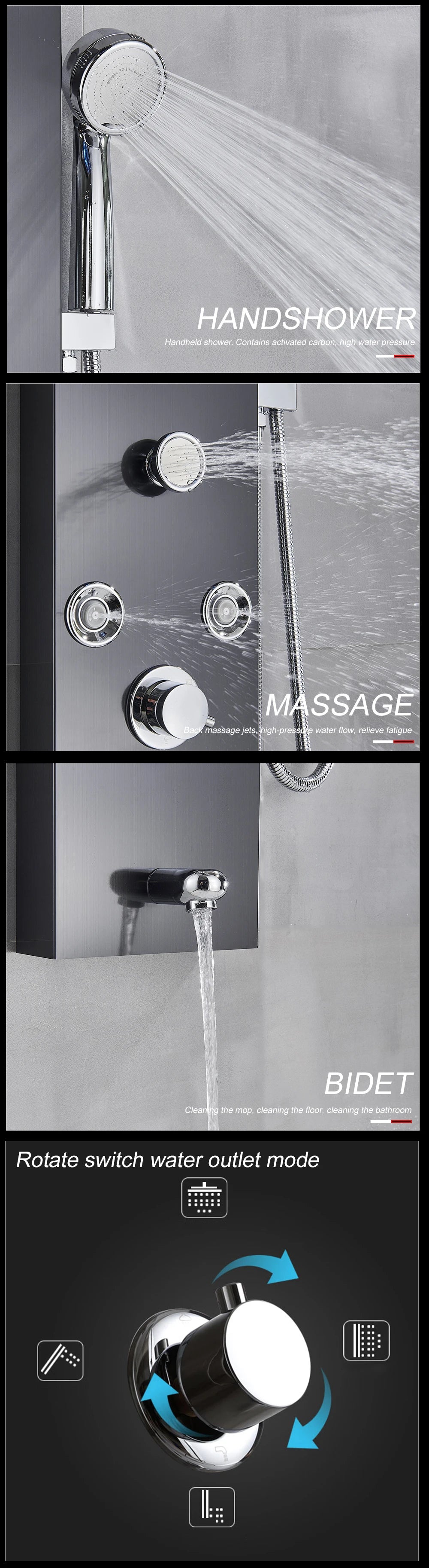 LED Shower Panel Waterfall Rain Digital Display Shower Faucet Set SPA Massage Jet Bathroom Column Mixer Tap Tower System