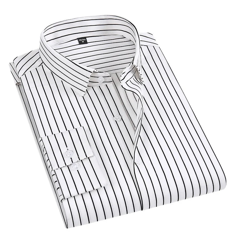 Men's Classic Stripe Satin Long Sleeve Shirt Breathable Business Office Dress for Autumn Season