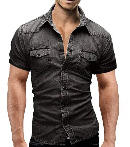Men Denim TShirts  Summer Mens Short Sleeve Soft Cotton T-Shirts Man Slim Slight Elastic Jeans Tops Male Cowboy Clothing