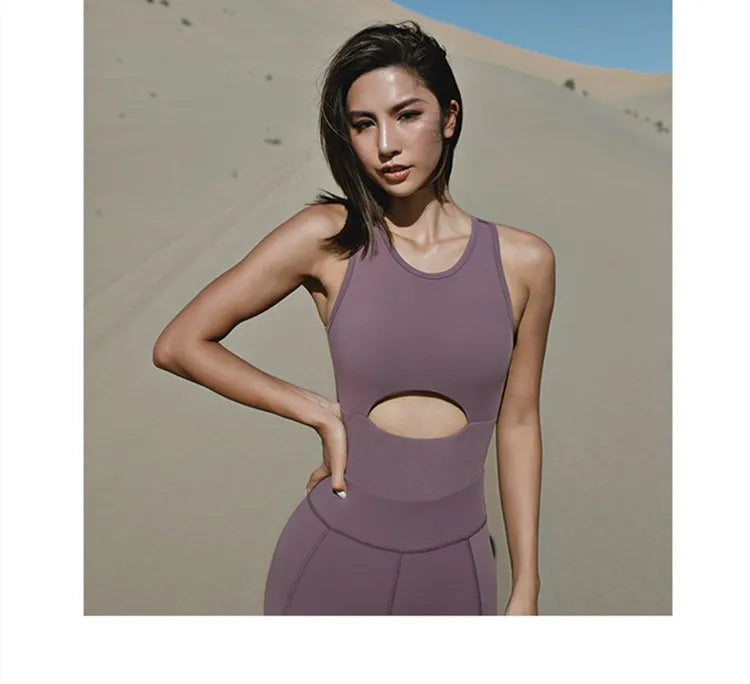Sexy Back Hollow Women Aerial Yoga Sport Suit Fitness Jumpsuit With Pad Women High Elasticity Gym Dance Training Athletic Suit