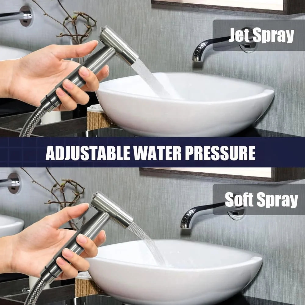 Shattaf Adjustable Water Pressure Handheld 304 Stainless Steel Toilet Shower Bidet Sprayer Set