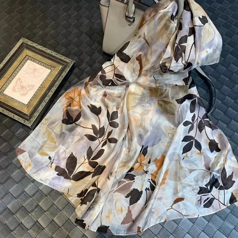 BYSIFA| Ultralarge Spring Fall 100% Mulberry Silk Scarf Beach Wrap Brand Female Long Scarves New Red Floral Silk Scarf Shawl
