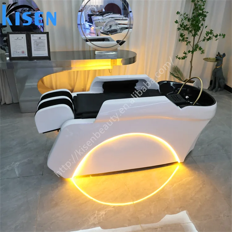 Kisen Hot Sales Head Spa Water Circulation Waterfall Shampoo Bowl Bed Massage Salon Equipment Hair Salon Treatment