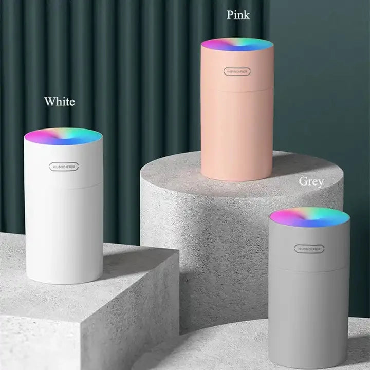 H2o Air Ultrasonic Humidifier with Essential Oil Aromatherapy Mini Design for Car & Hotel Use USB Powered 7-Color LED Lights